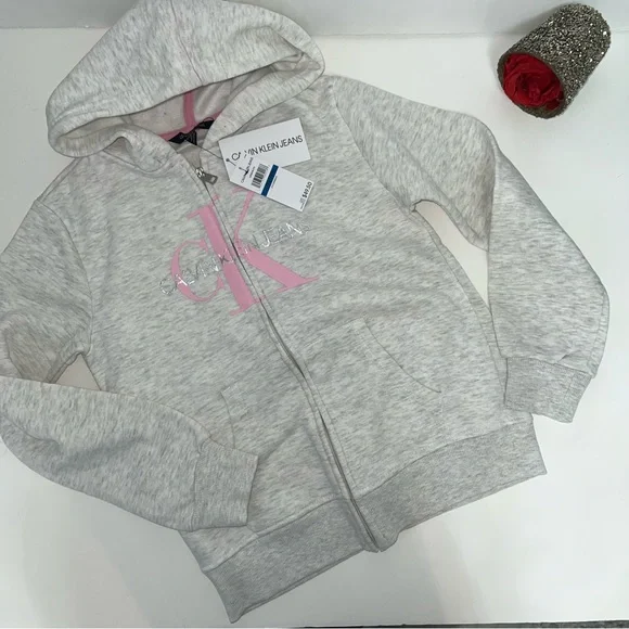 Calvin Klein Kids Monogram Logo Zip Up Fleece Hoodie Jacket Size